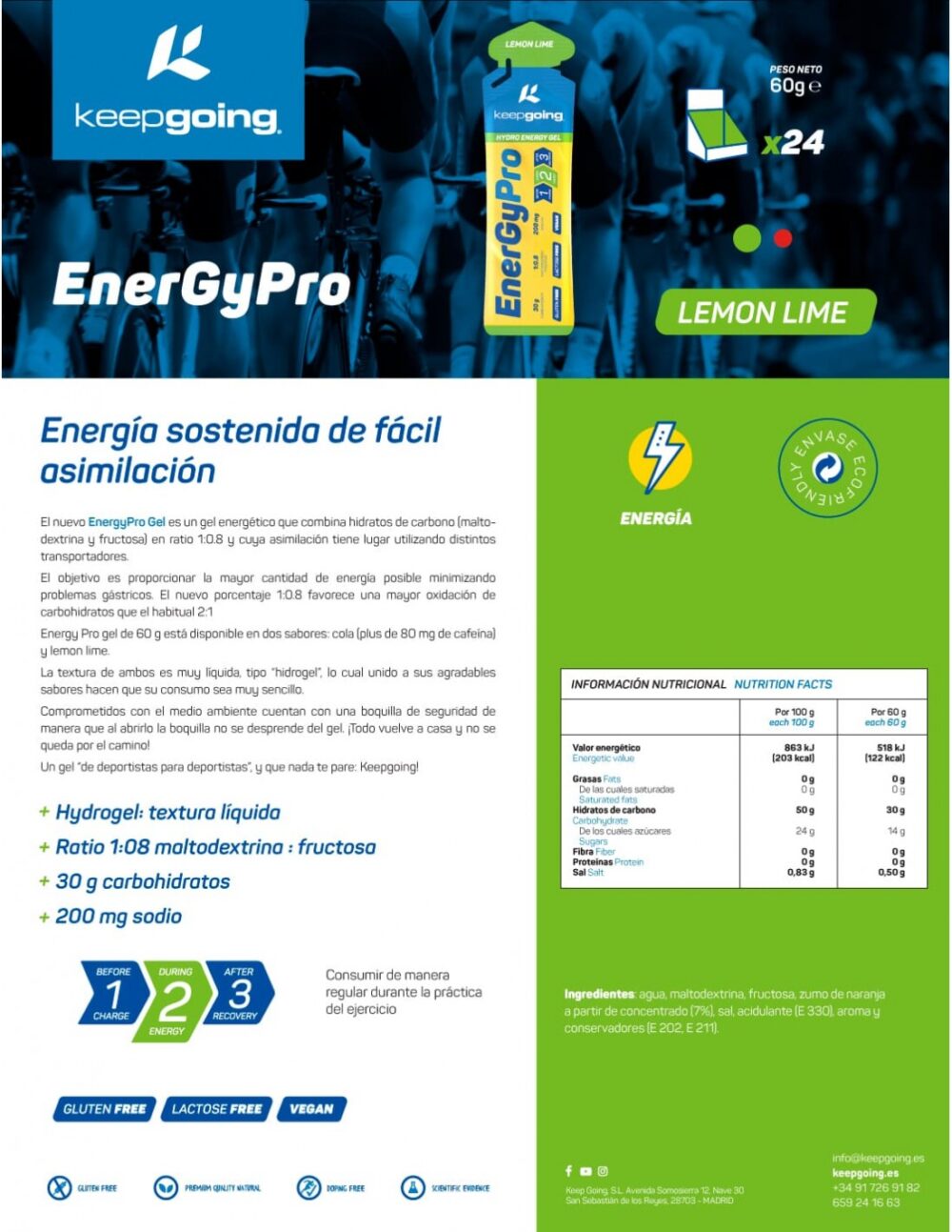 ENERGYPRO GEL 60G Keepgoing – Gel energético para rendimiento